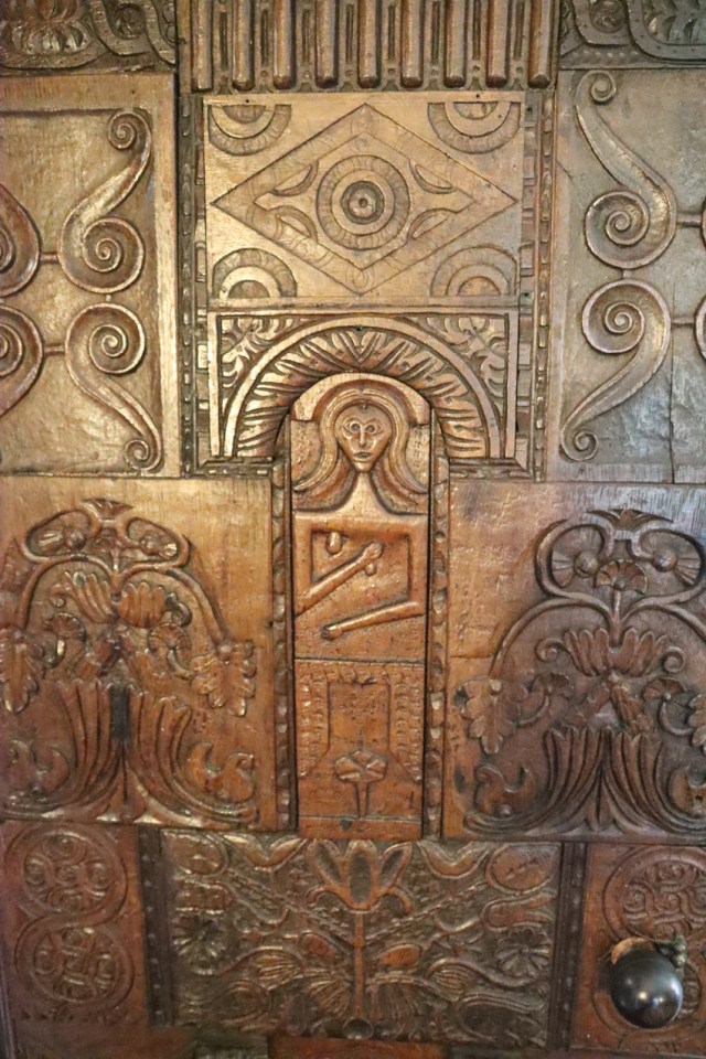 Plas Newydd door with poor quality carvings