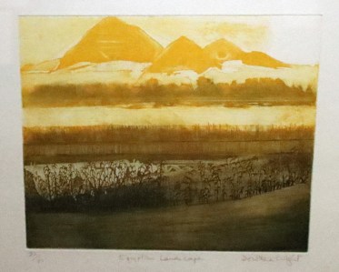 Egyptian landscape by Dorothea Wright, c.1973. Lithograph