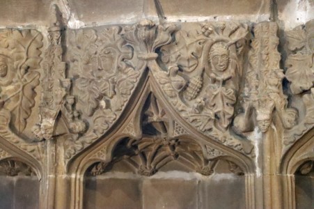 Detail of the carvings above one of the sedilia canopies