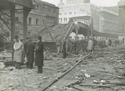 Bombing damage at James Street Station. 