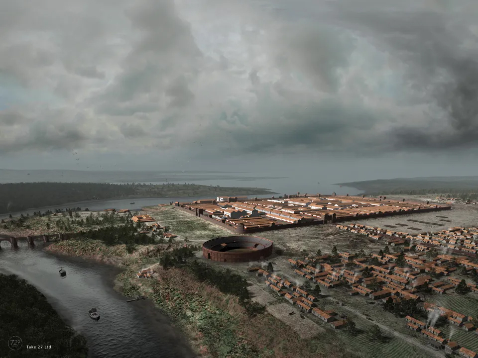 Julian Baum’s reconstruction of the fortress at Chester and the outer buildings in the mid 3rd Century