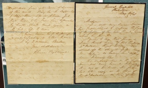 Original letter written by Florence Nightingale at Baklava to a soldier's family, preserved at the Riverside Museum, Chester